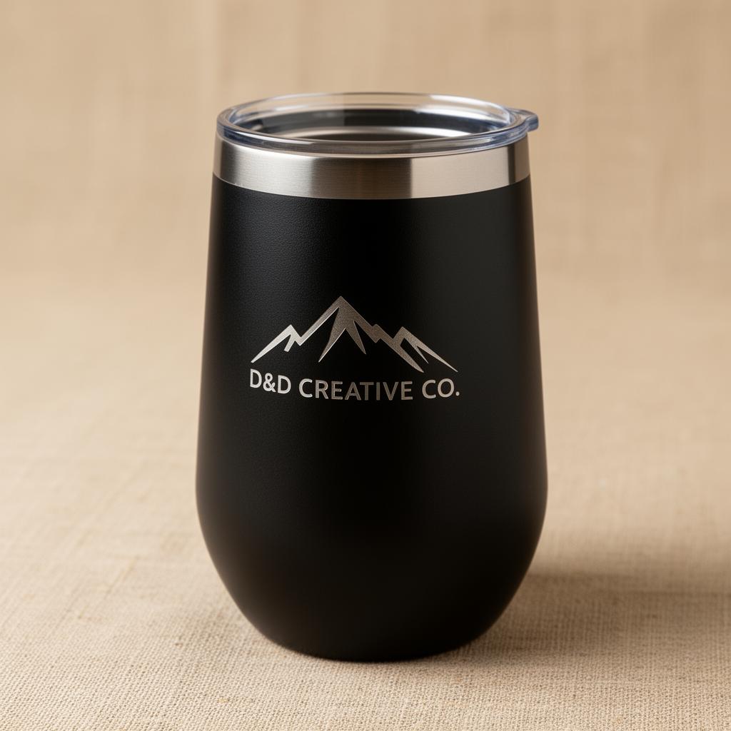 Laser-engraved stainless steel tumbler with a custom logo