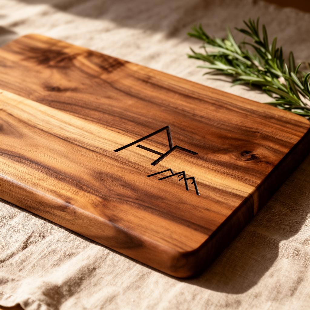Laser engraving a custom mark into a walnut wood panel